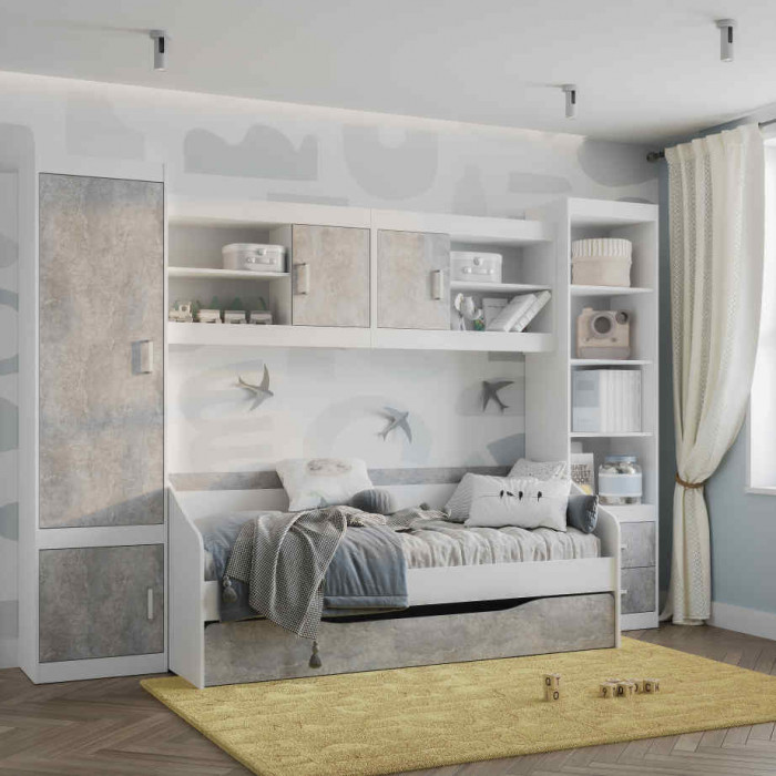 "Паскаль" шкаф закрытый (534х2100х402) белый/цемент светлый