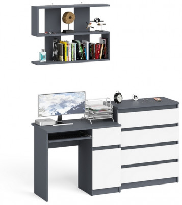 Мори Стол компьютерный МС-1 правый + Комод МК800.4 + Полка 900, цвет графит/белый, ШхГхВ 170,4х50х209,6 см., НЕ универсальная сборка
