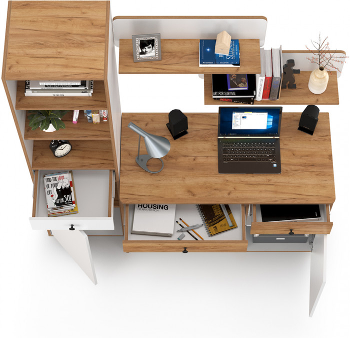 Вуди Компоновка № 04, цвет белый премиум/дуб крафт золотой, ШхГхВ 155х52,7х180,3 см., универсальная сборка