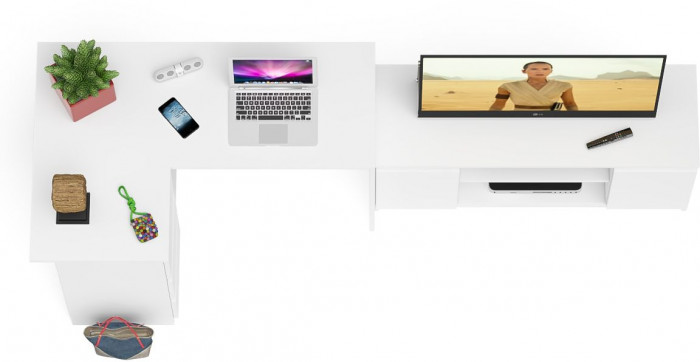 Мори компьютерный стол МС-16 левый + Тумба МТВ1200.1, белый