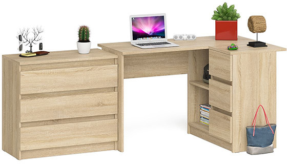 Мори Стол компьютерный МС-16 правый + Комод МК800.1, цвет дуб сонома, ШхГхВ 204,8х84,9х76,6 см., выдвижные ящики справа, НЕ универсальная сборка