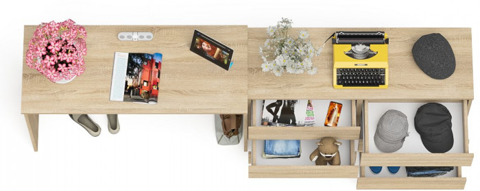 Мори Стол письменный МСП1200.1 + Комод МК1200.6, цвет дуб сонома, ШхГхВ 240,8х50х76,6 см., универсальная сборка