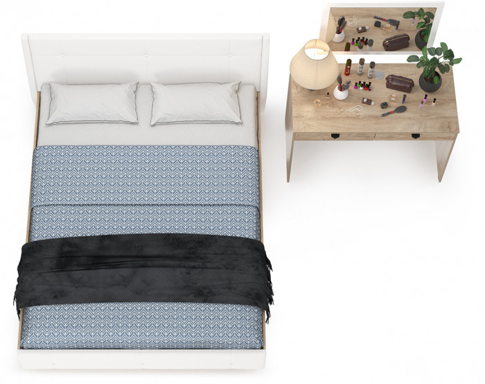 Муссон Кровать 11.28 + подъёмный ортопед + Бостон 12.69 + Зеркало СВК, цвет белый/дуб эндгрейн элегантный/кожзам белый, сп. м. 1600х2000 мм., б/м