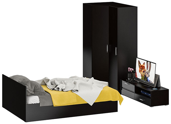 Спальня Стандарт 4-1400, венге/фасады ТВ тумбы МДФ чёрный глянец