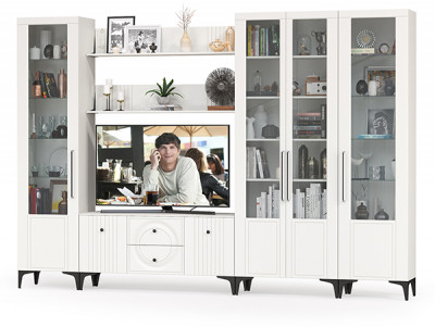 Валенсия Гостиная № 070, ЛДСП белый шагрень/МДФ белый шагрень