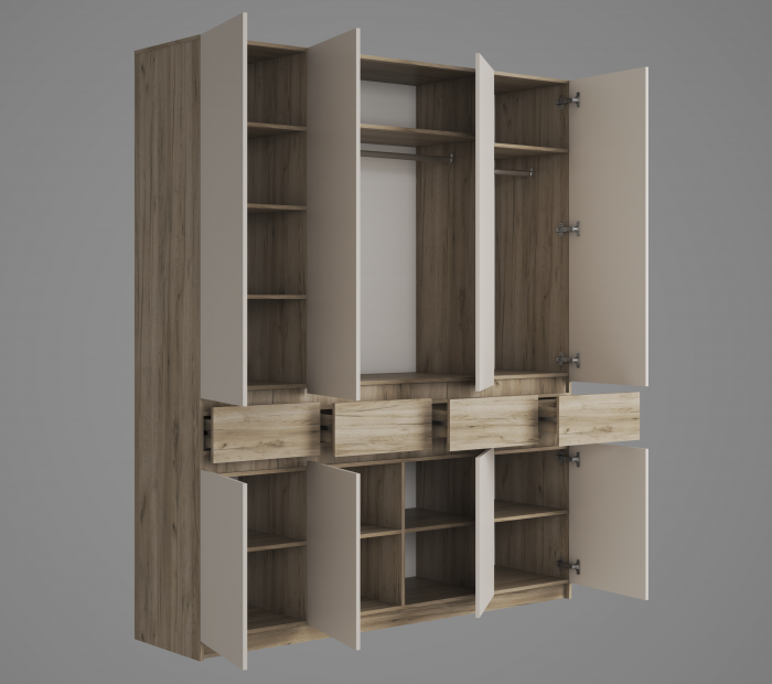 Шкаф Бостон ЛДСП ШК-004 четырехдверный, крафт серый/кашемир