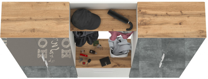 Октава Прихожая 25, белый шагрень/дуб крафт золотой/фасады МДФ белый шагрень