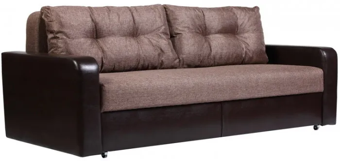 Диван-еврокнижка Дублин 160х195, пружинный блок, рогожка/экокожа, коричневый