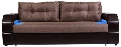 Диван-еврокнижка Манчестер, пружинный блок, 150х195,  рогожка/экокожа серый