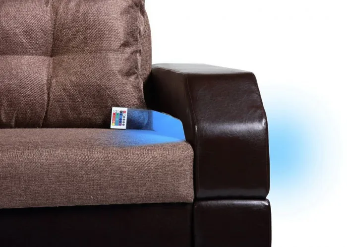 Диван-еврокнижка Манчестер, пружинный блок, 150х195,  рогожка/экокожа серый