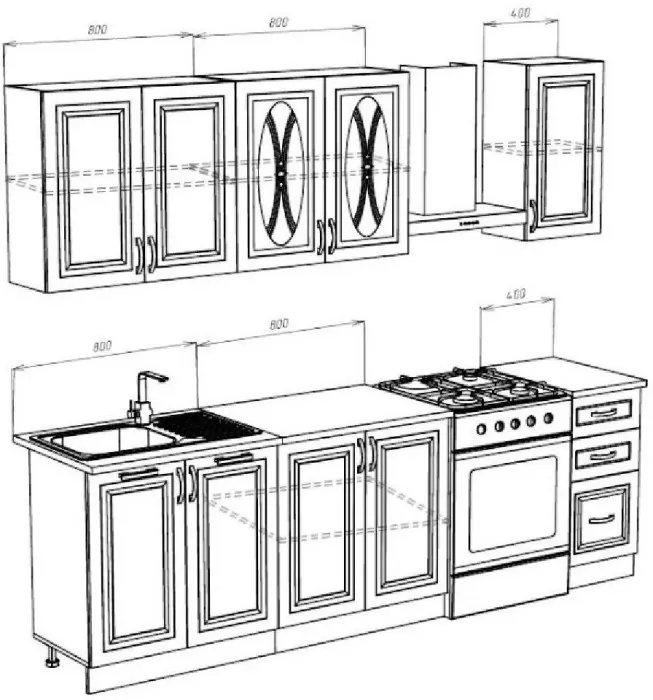 Кухня МДФ Констанция 2000 Компоновка 1 (Сандал, Белый)
