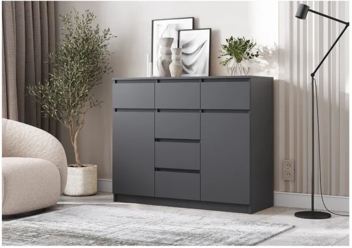 Челси Комод 1200 (2 двери 6 ящика) Графит (графит)