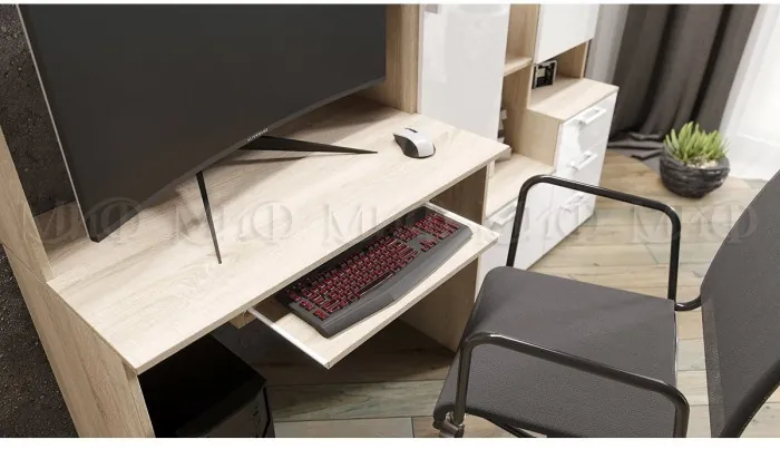 Компьютерный стол №6 (Сонома / Белый глянец)