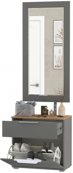 Октава Прихожая 38, цвет серый графит/дуб крафт золотой/фасады МДФ серый графит, ШхГхВ 64,9х35,4х197 см.