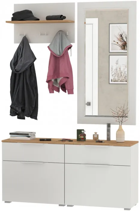 Октава Прихожая 39, цвет белый шагрень/дуб крафт золотой/фасады МДФ белый шагрень, ШхГхВ 129,8х35,4х197 см., универсальная сборка