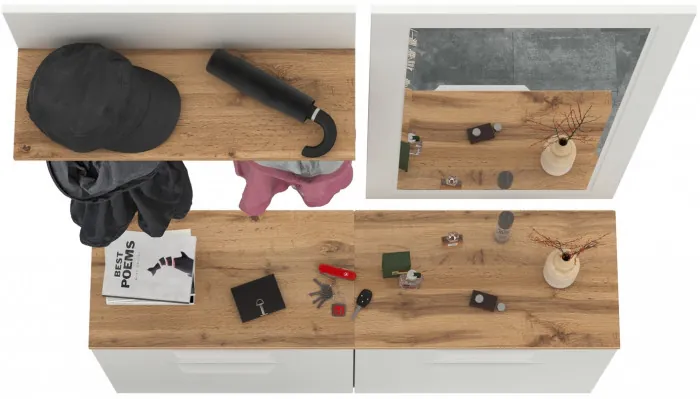 Октава Прихожая 39, цвет белый шагрень/дуб крафт золотой/фасады МДФ белый шагрень, ШхГхВ 129,8х35,4х197 см., универсальная сборка