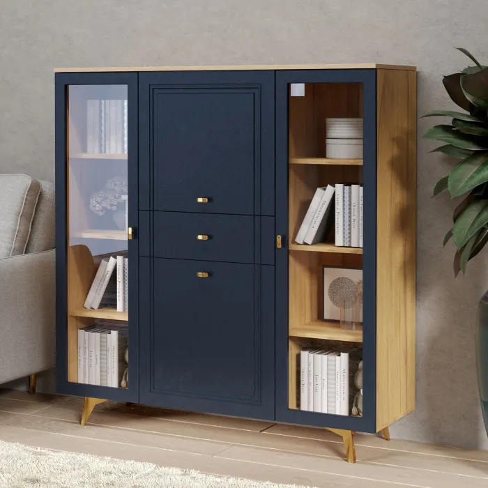 Шкаф низкий (2 стеклодвери) Вега Сапфир