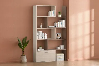 Стеллаж Раздвижной, Ясень Светлый/Ясень Темный