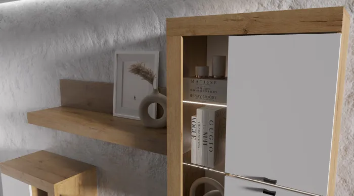 Прага Модульная Гостиная, вариант №2, вотан/Белый глянец