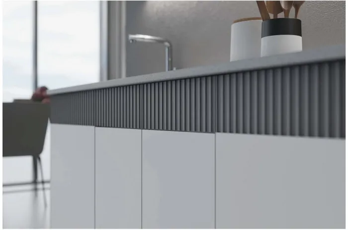 Кухня МДФ Оливия 2000 Белый снег софт / Графит софт/Антарес