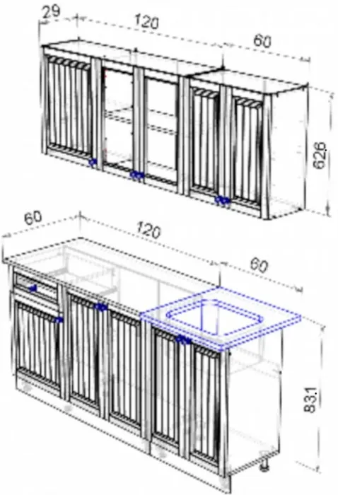 Кухня Хозяюшка МДФ 1800, магнолия/деним