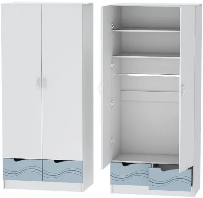 Детский Шкаф 2-х створчатый Бриз МДФ, Белый/Антарктида (Волна)