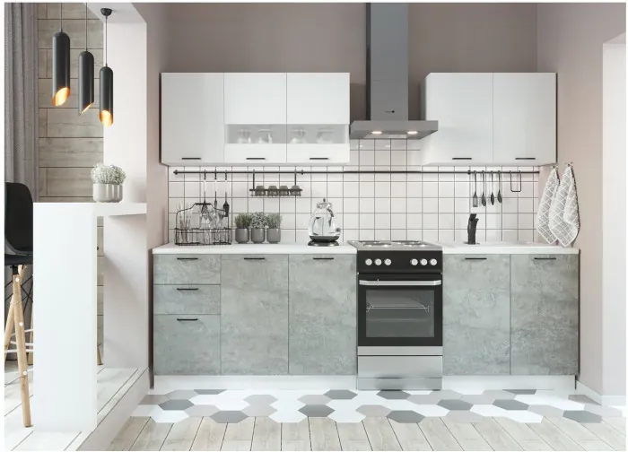 Кухонный гарнитур ЛДСП Дуся 2000, Бунратти / Цемент/Белый