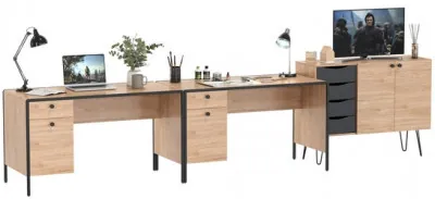 Брюс Стол 12.157 + Комод 16.233 + Стол 12.157, цвет чёрный/дуб Сантьяго/столешница МДФ ель карпатская, 373,4х62,6(38,3)х75(85,6) см., ун. сб.