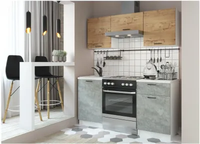 Кухонный гарнитур ЛДСП Дуся 1600, Бунратти / Цемент/Белый