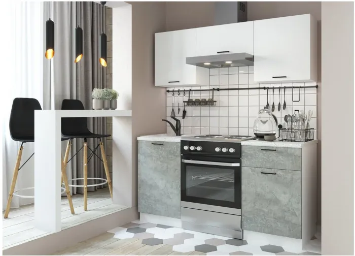 Кухонный гарнитур ЛДСП Дуся 1600, Бунратти / Цемент/Белый