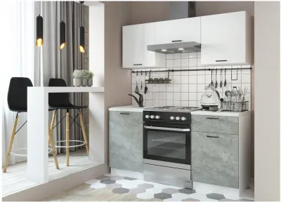 Кухонный гарнитур ЛДСП Дуся 1600, Белый бриллиант / Цемент/Белый