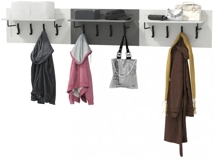 Остин 15.12 Вешалка + 15.12 Вешалка + 15.12 Вешалка, цвет белый шагрень/серый графит, ШхГхВ 239,1х29,6х39,7 см., универсальная сборка