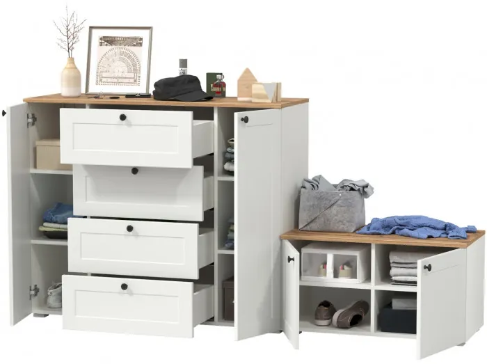 Остин 16.221 Комод + 13.257 Тумба, цвет белый шагрень/дуб крафт золотой, ШхГхВ 200х41,9х99,3 см., универсальная сборка