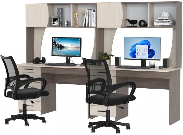 Два стола рабочих 6-0606 Сигма + два кресла 103 чёрных, бодега тёмный/бодега светлый