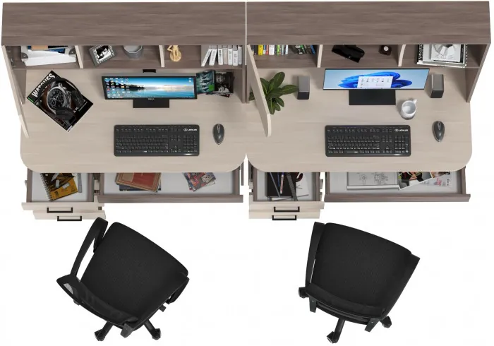 Два стола рабочих 6-0606 Сигма + два кресла 103 чёрных, бодега тёмный/бодега светлый