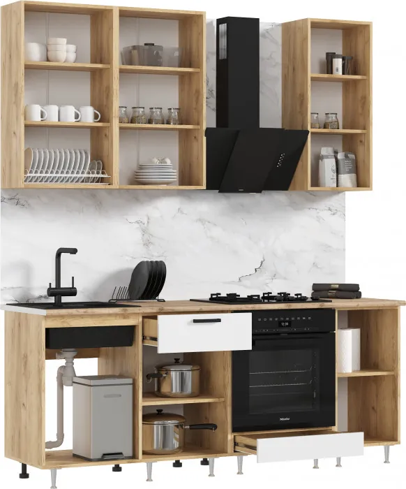 Кухня Рио NEW ЛДСП 2,0/900м (490) Компановка №2 Белый глянец, Дуб Крафт