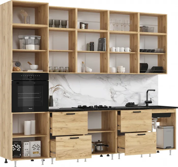 Кухня Рио NEW ЛДСП 3,0м/1080м (490), Компановка №3, Белый глянец/Дуб Крафт