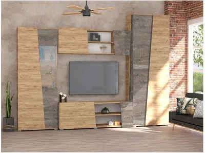 Модульная Гостиная Аллегро 10 №1 (Камень Темный/Дуб крафт золотой)