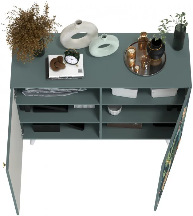 Либера Комод-тумба 16.230.01, цвет пасифай/белый, ШхГхВ 115,3х42,6х92,3 см., фасады с рисунком Тропический лес, две дверки