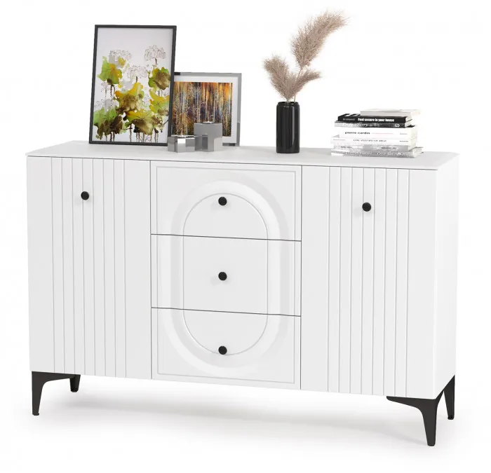 Валенсия Спальня 13.309 Комод, цвет ЛДСП белый шагрень/МДФ белый шагрень, ШхГхВ 133,2х38,4х87,5 см.