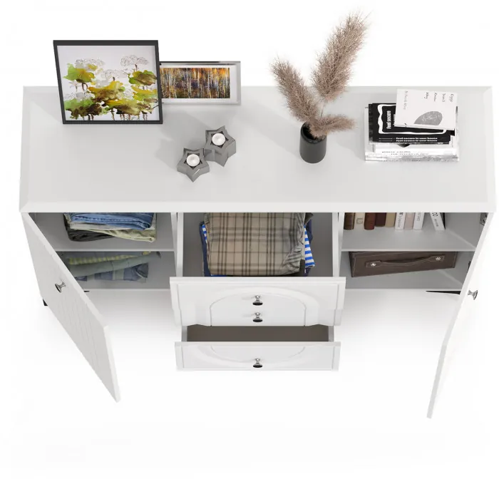 Валенсия Спальня 13.309 Комод, цвет ЛДСП белый шагрень/МДФ белый шагрень, ШхГхВ 133,2х38,4х87,5 см.