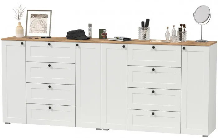 Остин 16.221 Комод + 16.221 Комод, цвет белый шагрень/дуб крафт золотой, ШхГхВ 240х41,9х99,3 см.