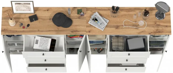 Остин 16.221 Комод + 16.221 Комод, цвет белый шагрень/дуб крафт золотой, ШхГхВ 240х41,9х99,3 см.