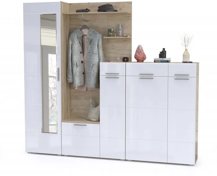 Лайн Прихожая № 10, цвет дуб крафт серый/фасады МДФ белый глянец, ШхГхВ 234,8х35,1х210 см., НЕ универсальная сборка