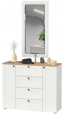 Остин 16.221 Комод + 17.03 Зеркало, цвет белый шагрень/дуб крафт золотой, ШхГхВ 120х41,9х229,6 см.