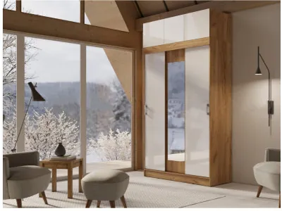 Басямиф Шкаф-купе с антресолью (Дуб Крафт Золотой / Белый Глянец)