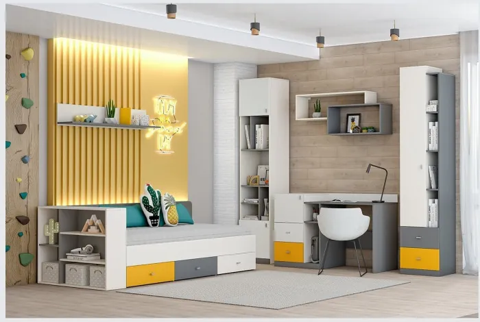 Модульная детская Клео набор 2 (Графит/Миндаль/Океан)