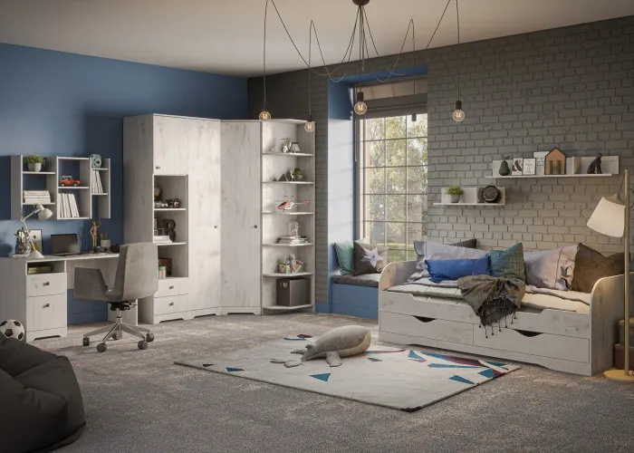 Кровать односпальная 80х200 с ящиками "Атланта" - Бетон пайн светлый