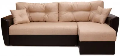 Диван-кровать угловой Амстердам, 160х200, еврокнижка, рогожка/экокожа, бежево-коричневый