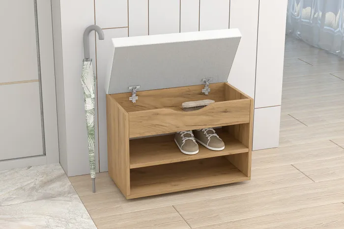 Обувница Мягкая №3, Крафт Золотой/Белый к/з